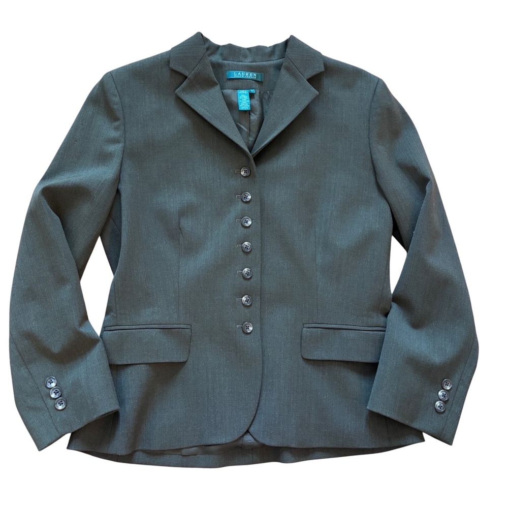 Lauren Ralph Lauren Womens Wool Blend 7-Button Blazer Olive Green Size 6